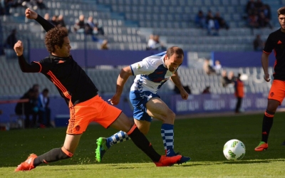 Paris Adot en una acció del partit al costat de Quim Araújo | Roger Benet (CES)